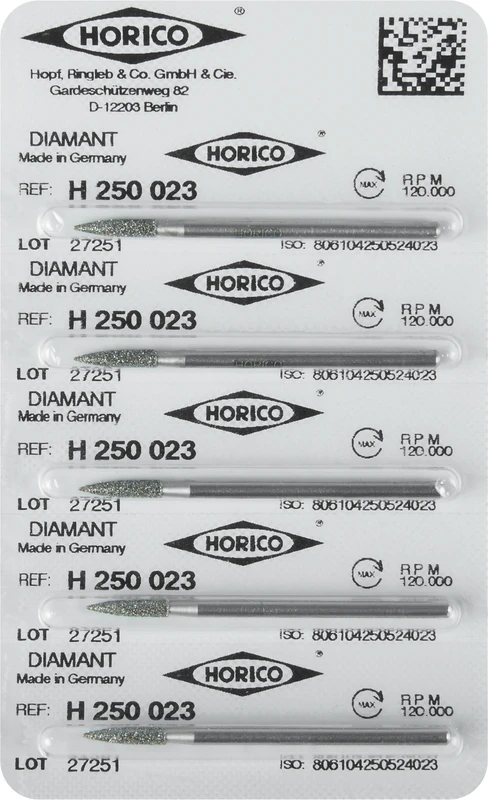 Diamantschleifer H 250  Packung  5 Stück HP, Figur 250, 10 mm, ISO 023