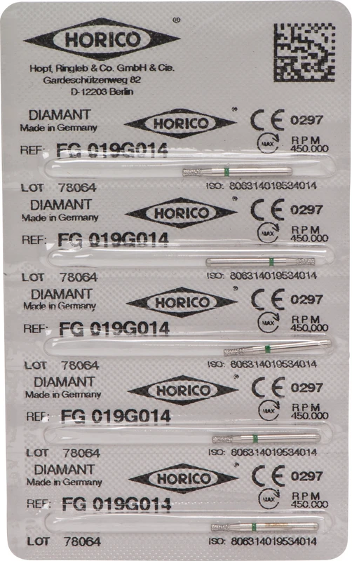 Diamantschleifer 019  Packung  5 Stück grün grob, FG, Figur 019, 3 mm, ISO 014