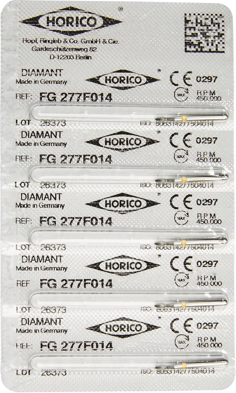 Diamantschleifer 277  Packung  5 Stück gelb x-fein, FG, Figur 277, 3 mm, ISO 014