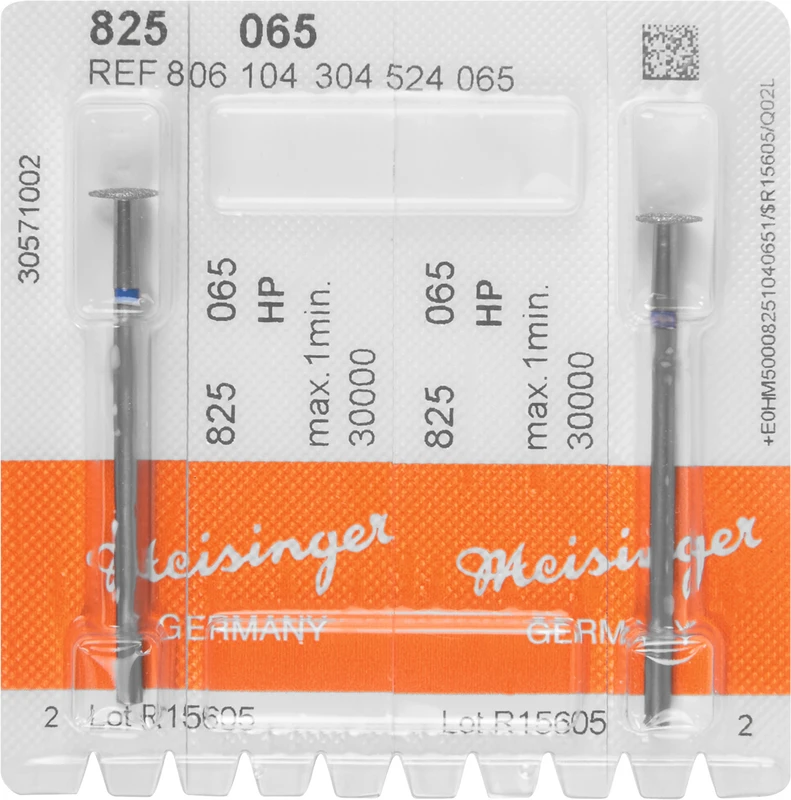 Diamanten 825  Packung  2 Stück blau mittel, HP, Figur 304 Linse, 0,8 mm, ISO 065