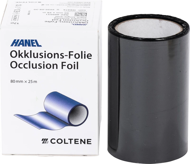 HANEL Occlusions-Folie, einseitig 12 µm  Spenderbox  25 m schwarz, 80 mm breit