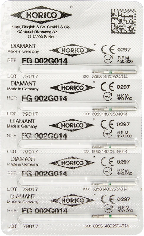 Diamantschleifer 002  Packung  5 Stück grün grob, FG, Figur 002, 3 mm, grün ISO 014