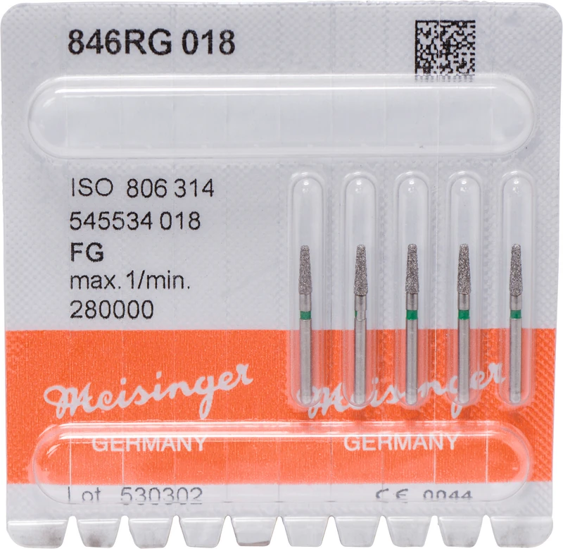 Diamanten 846  Packung  5 Stück grün grob, FG, Figur 545, Konus Kante abgerundet, 6 mm, ISO 018