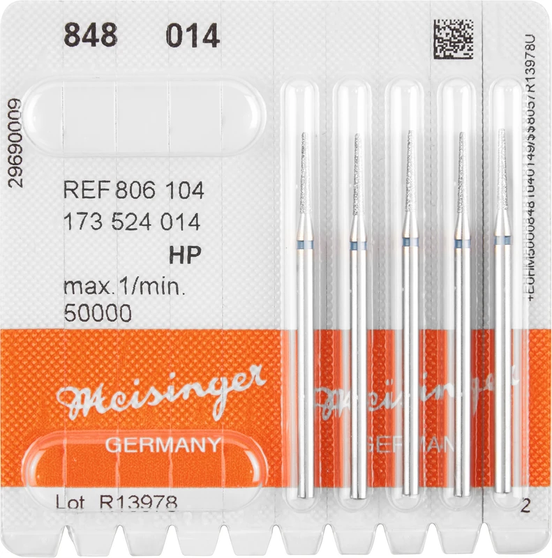 Diamanten 848  Packung  5 Stück blau mittel, HP, Figur 173 konisch, Kante scharf, 10 mm, ISO 014