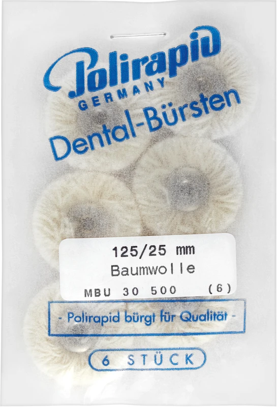 Miniaturbürsten Garn  Packung  6 Stück unmontiert, Baumwollgarn weich, Ø 25 mm
