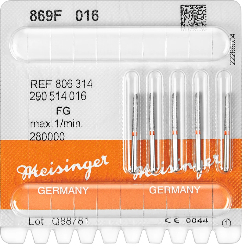 Diamanten 869  Packung  5 Stück rot fein, FG, Figur 290 Torpedo, 10 mm, ISO 016