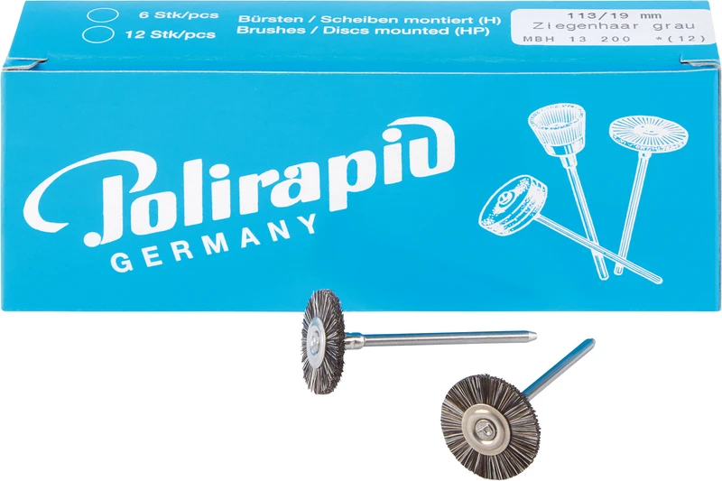 Miniaturbürsten Ziegenhaar  Packung  12 Stück HP, grau sehr weich, Ziegenhaar, Ø 19 mm