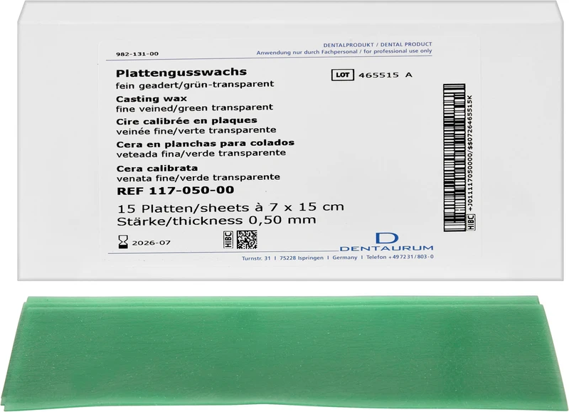 Plattenwachs  Packung  15 Stück Standard, grün, fein geadert, 0,5 mm