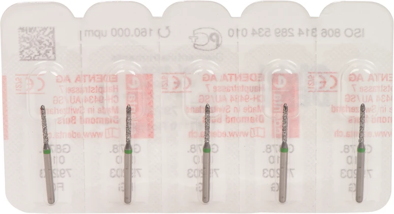 Omni Diamanten 878  Packung  5 Stück grün grob, FG, Figur 289 Torpedo zylindrisch, 8 mm, ISO 010