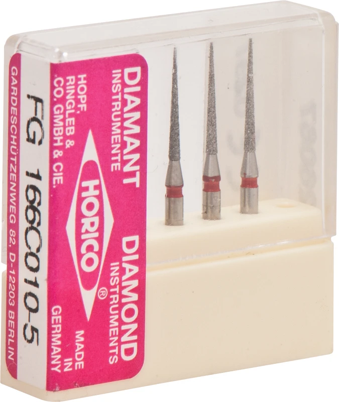 Diamantschleifer 166   Blister  5 Stück rot fein, FG, Figur 166, 10 mm, ISO 010