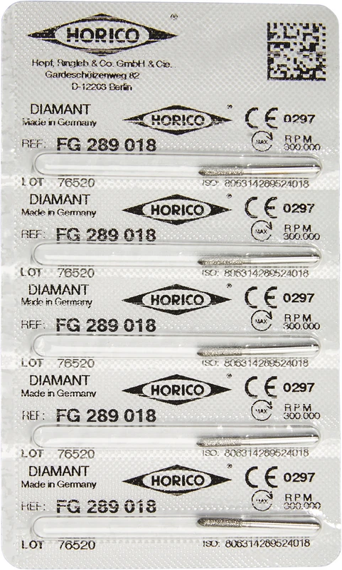 Diamantschleifer 289  Packung  5 Stück FG, Figur 289, 8 mm, ISO 018