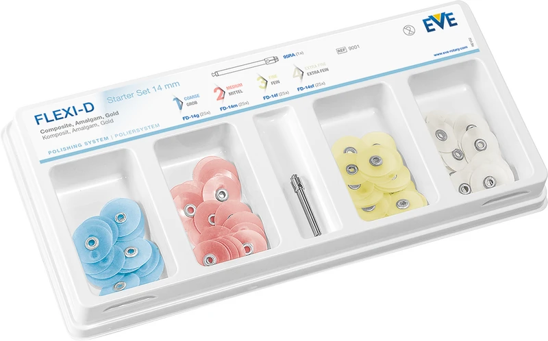 EVE FLEXI - D  Starterkit  100 Stück unm. (25 x blau, 25 x rosa, 25 x gelb, 25 x weiß), 14 mm, 1 Mandrell 95RA