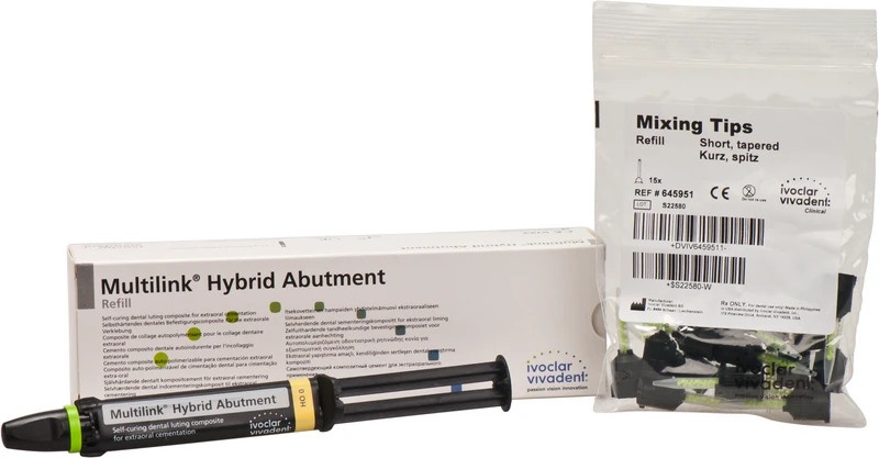 Multilink Hybrid Abutment  Packung  9 g Automixspritze HO 0, 15 Mixing Tips