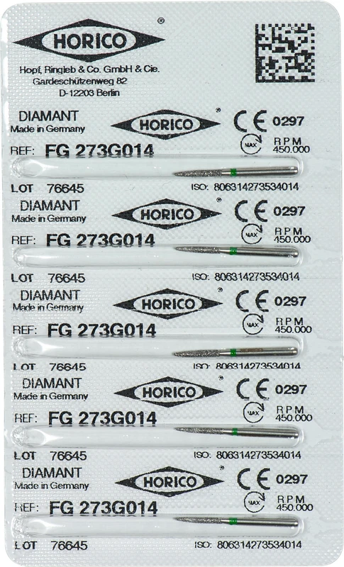 Diamantschleifer 273  Packung  5 Stück grün grob, FG, Figur 273, 8 mm, ISO 014
