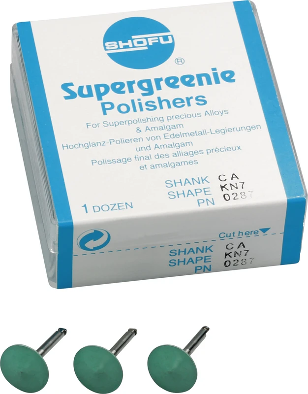 Silikonpolierer  Packung  12 Stück grün, RA gelb, Figur KN7, ISO 125