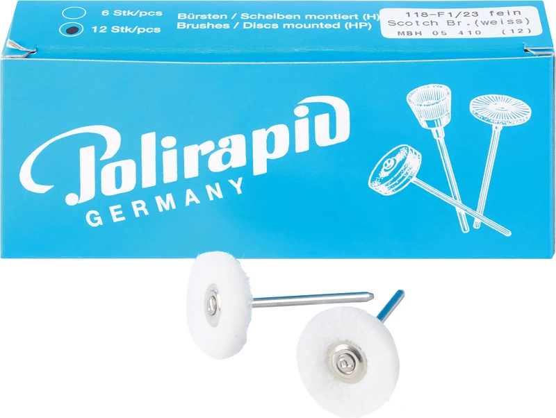 Miniaturbürsten Fleece  Packung  12 Stück HP, 1 Scheibe Fleece weiß fein, Ø 23 mm