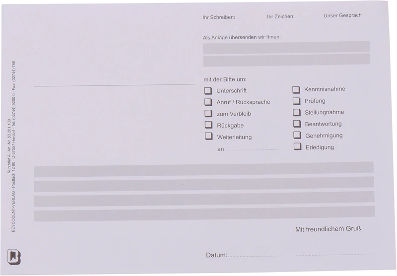 Kurzbriefe neutral   Stück  100 Blatt, 1-fach