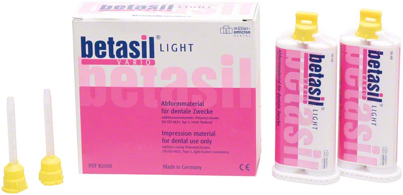 betasil® VARIO LIGHT  Packung  2 x 50 ml Kartusche light, 12 Mixing Tips gelb