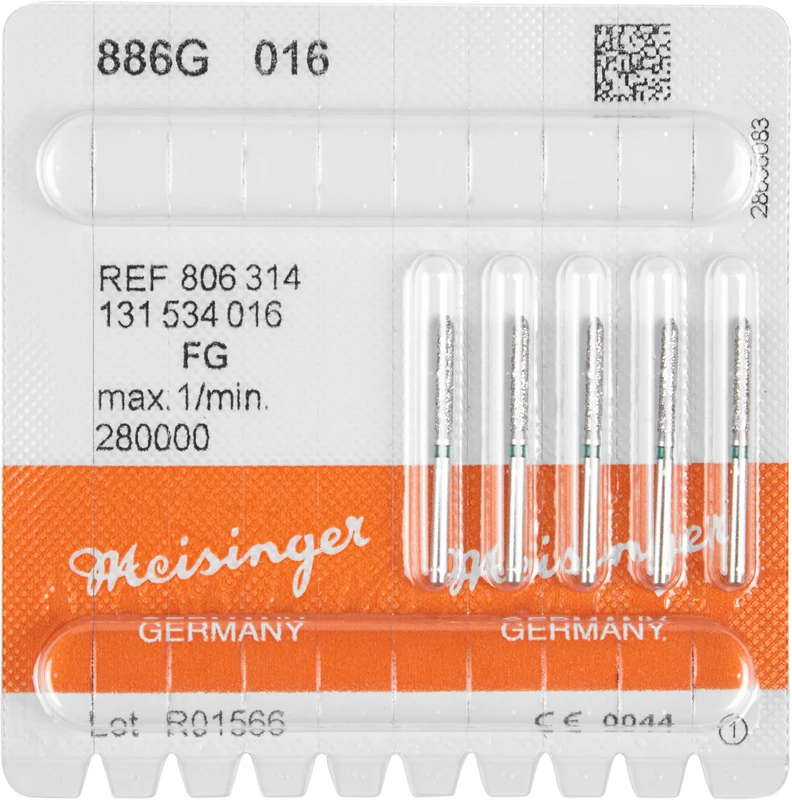 Diamanten 886  Packung  5 Stück grün grob, FG, Figur 131 Zylinder spitz, 10 mm, ISO 016