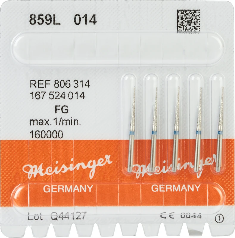 Diamanten 859  Packung  5 Stück blau mittel, FG, Figur 167 lang, kon. spitz, 12 mm, ISO 014
