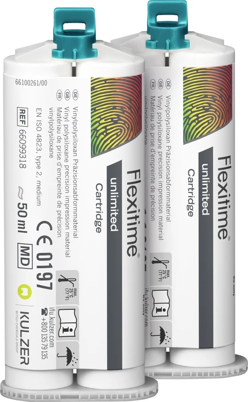 Flexitime® unlimited   Refillpackung  2 x 50 ml Kartusche, 5 Mixing Tips, 6 Intraoral Tips, 1 Gebrauchsinformation