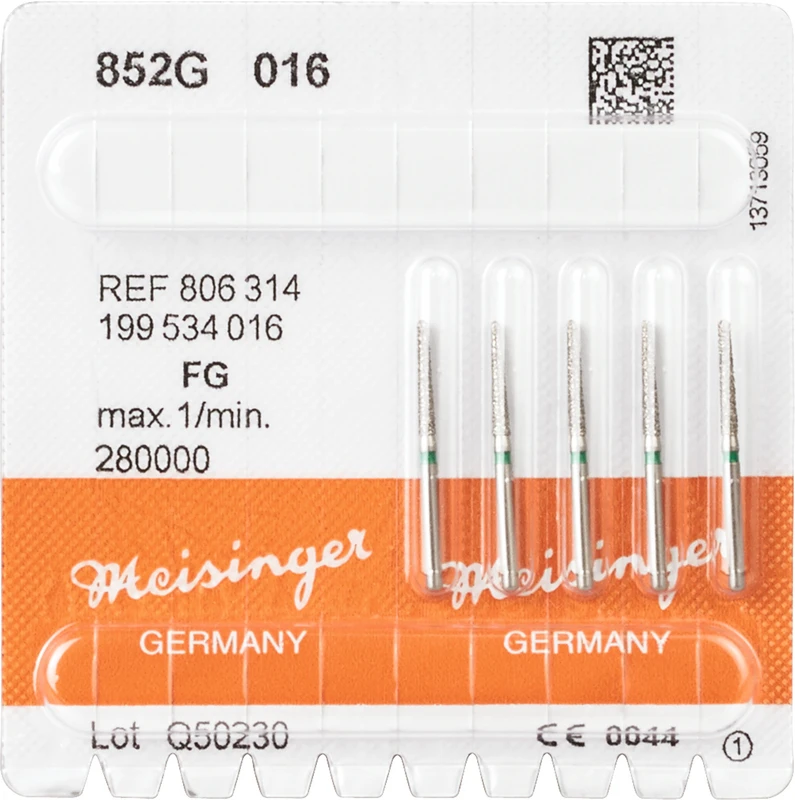 Diamanten 852  Packung  5 Stück grün grob, FG, Figur 199 Konus rund, 10 mm, ISO 016