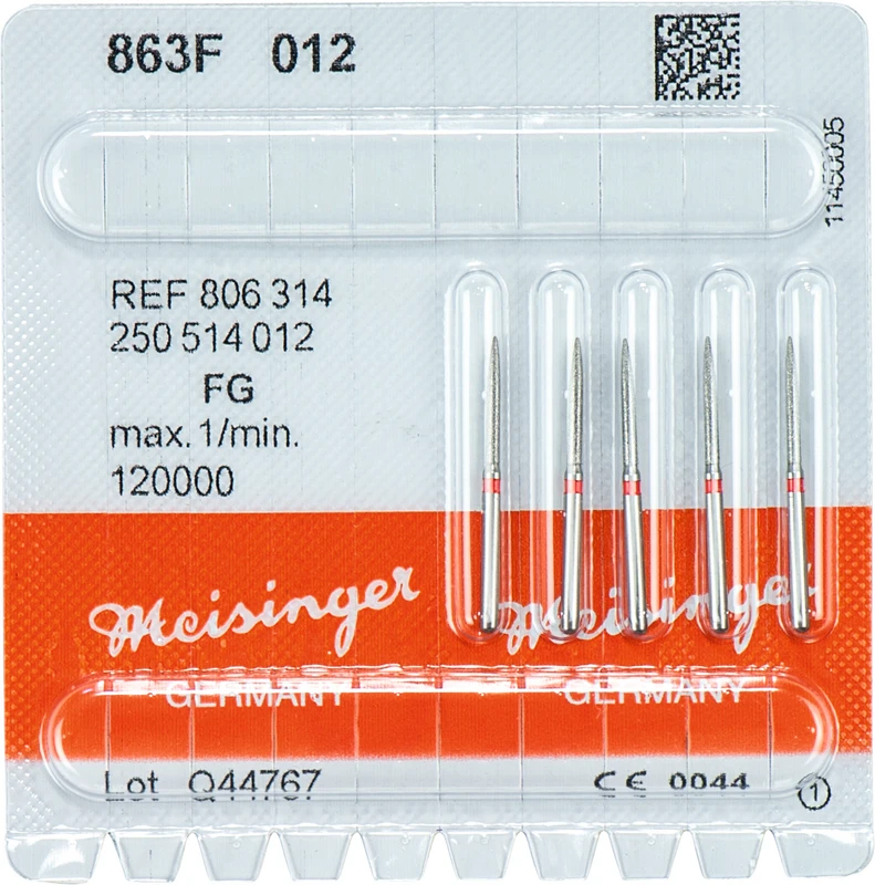 Diamanten 863  Packung  5 Stück rot fein, FG, Figur 250 Flamme, 10 mm, ISO 012