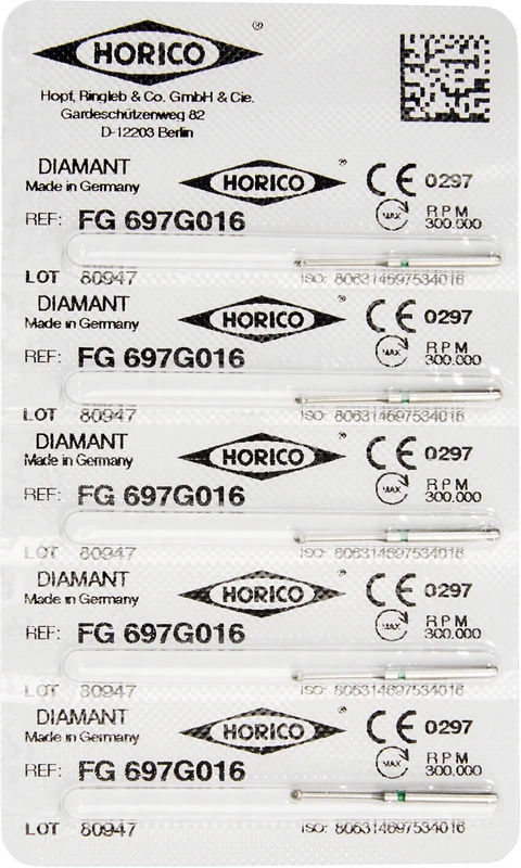 Diamantschleifer 697  Packung  5 Stück grün grob, FG, Figur 697, ISO 016