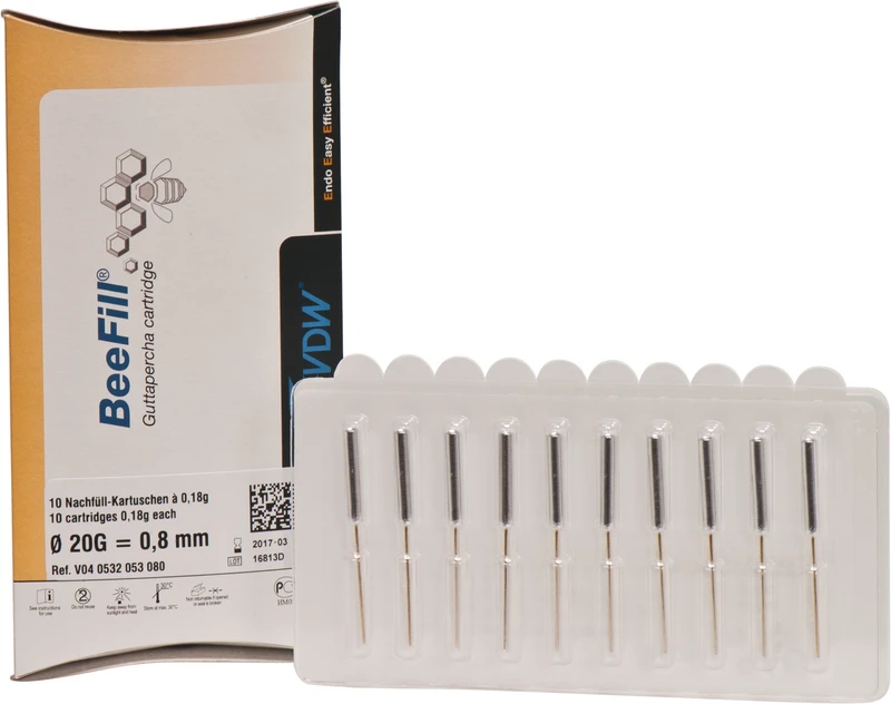 BeeFill Guttapercha Kartuschen  Packung  10 x 0,18 g Kartuschen, Ø 0,8 mm