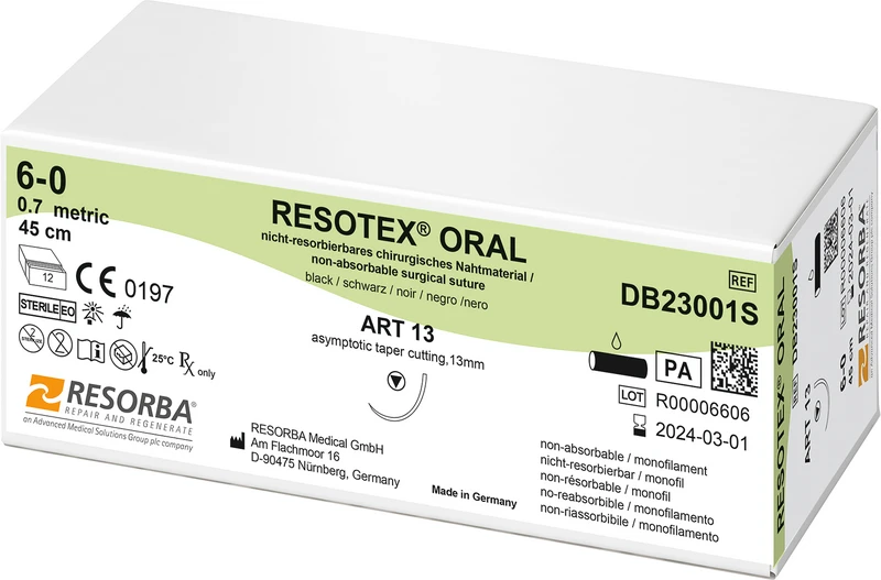 Resotex® Oral  Packung  12 Stück schwarz, 45 cm, ART13, Asymptotische schneidende Rundkörper, 13 mm, USP 6\0