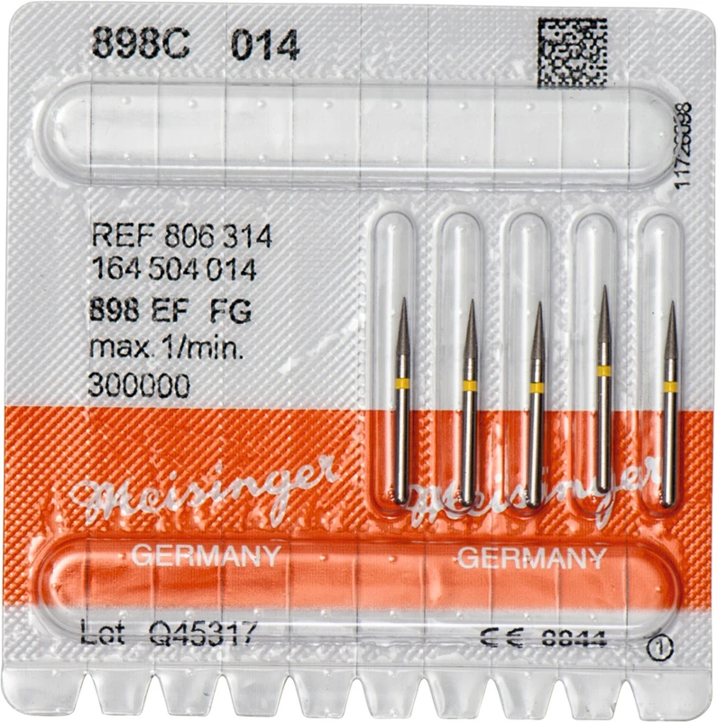 Diamanten 898  Packung  5 Stück gelb extra fein, FG, Figur 164 Nadel konisch spitz, 6 mm, ISO 014