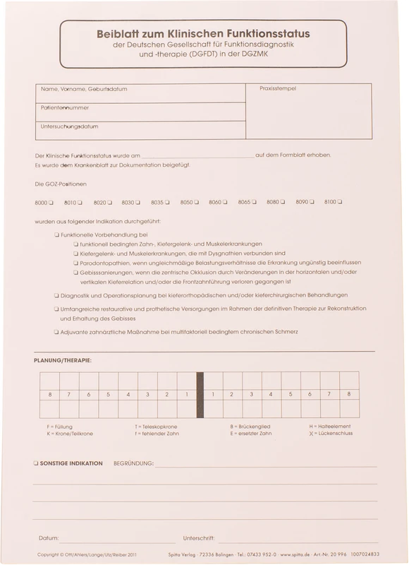 Beiblatt Klinischer Funktionsstatus   Stück  100 Blatt