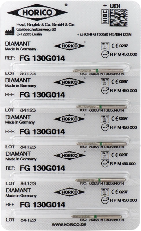 Diamantschleifer 130  Packung  5 Stück grün grob, FG, Figur 130, 8 mm, ISO 014