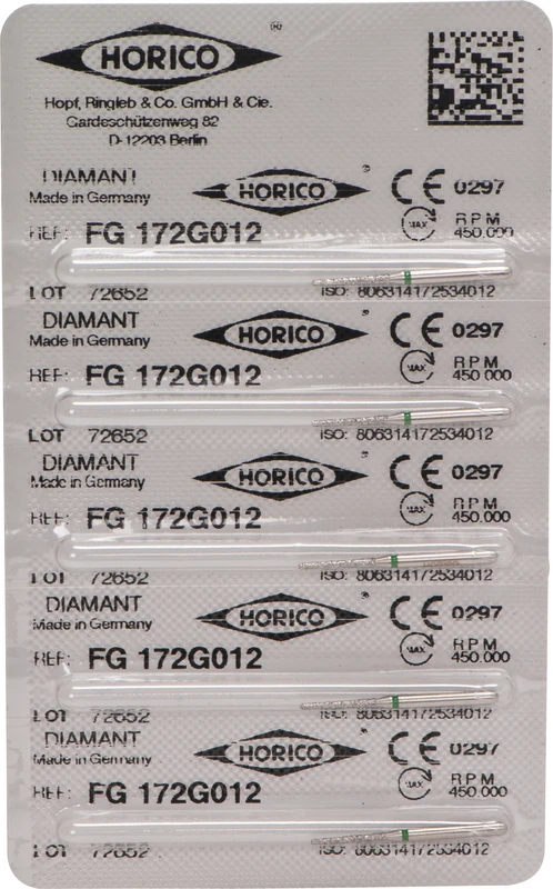 Diamantschleifer 172  Packung  5 Stück grün grob, FG, Figur 172, 8 mm, ISO 012