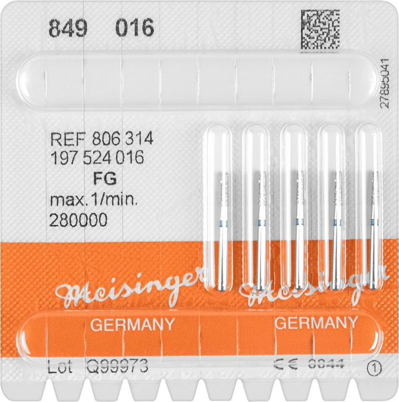 Diamanten 849  Packung  5 Stück blau mittel, FG, Figur 197 Konus rund, 6 mm, ISO 016