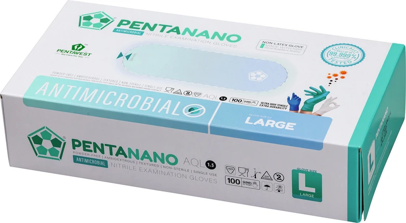 Pentanano Antimicrobial Nitril   Packung  100 Stück puderfrei unsteril, Größe L