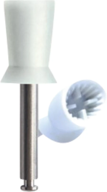 Prophylaxepolierer Eco  Packung  100 Stück weiß mit Metallschaft, latexfrei, 4 Lamellen, gerippt, RA