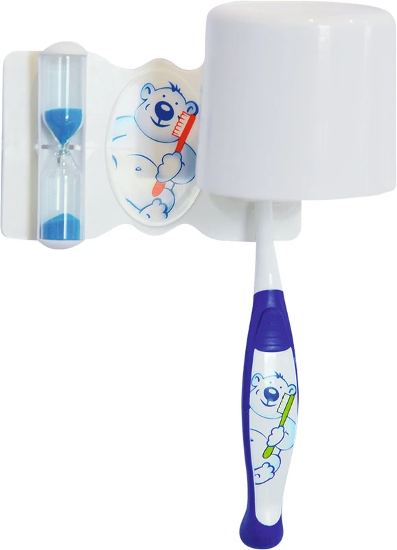 Dental Set complete  Packung  Otto (1 Zahnbürste, 1 Zahnputzuhr mit Halter 2,5 min, 1 Zahnputzbecher) blau