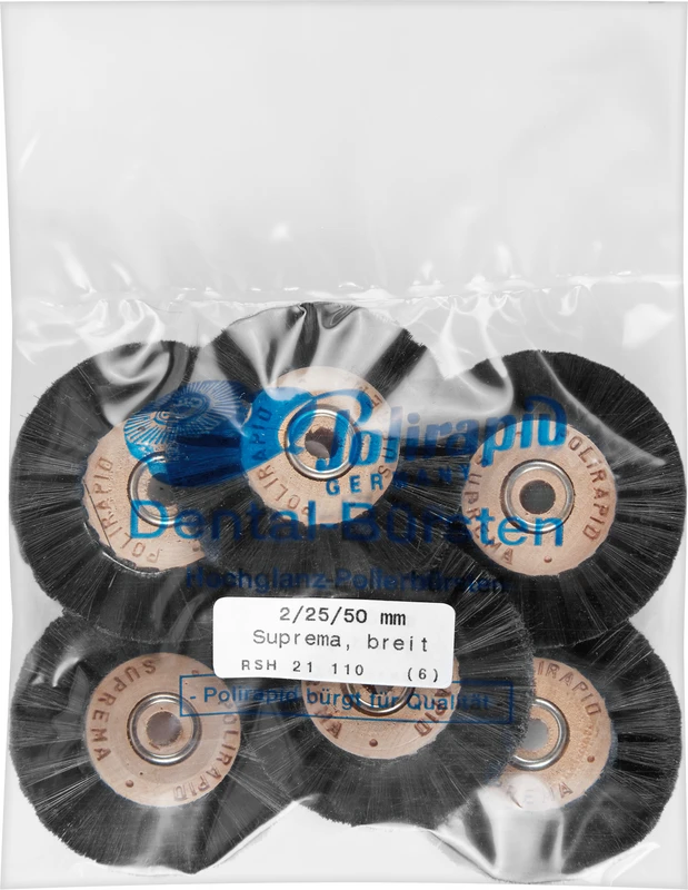 Suprema Rundbürsten  Packung  6 Stück mit Holzkern, 2-reihig, breit, Kern: 25 mm, Außen: 50 mm