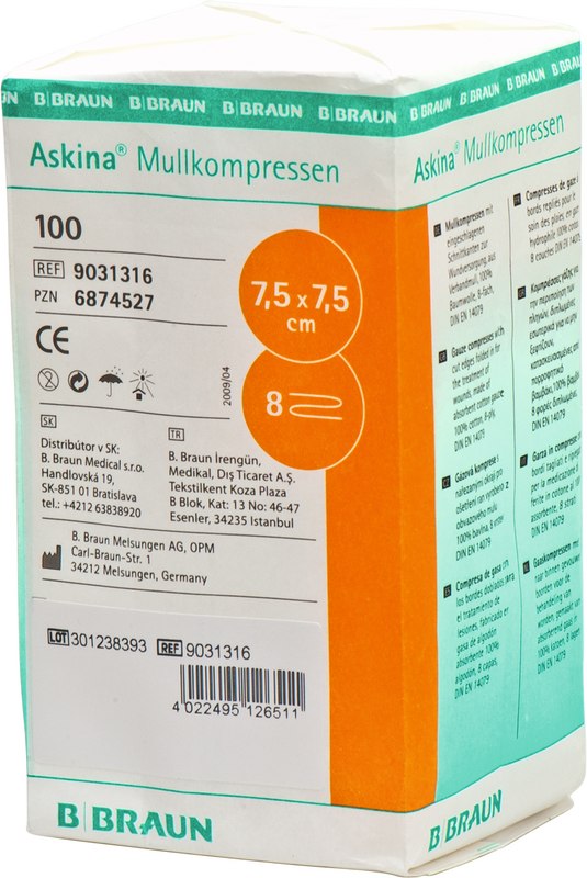 Askina® Mullkompressen  Packung  100 Stück 7,5 x 7,5 cm