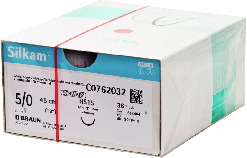 Silkam®  Packung  36 Stück schwarz, 45 cm, HS15, 1\2 Kreis, schneidend, 15 mm, USP 5\0