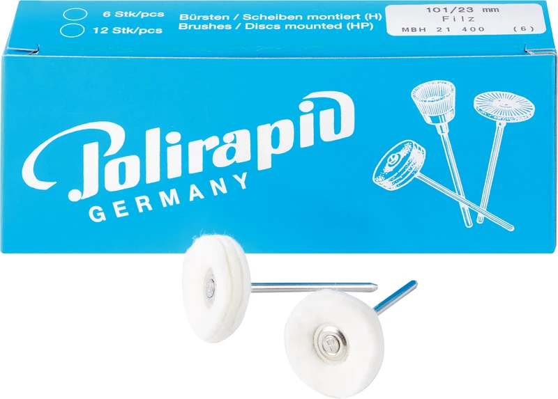 Miniaturbürsten Scheibe  Packung  6 Stück HP, Wollfilz, Ø 23 mm