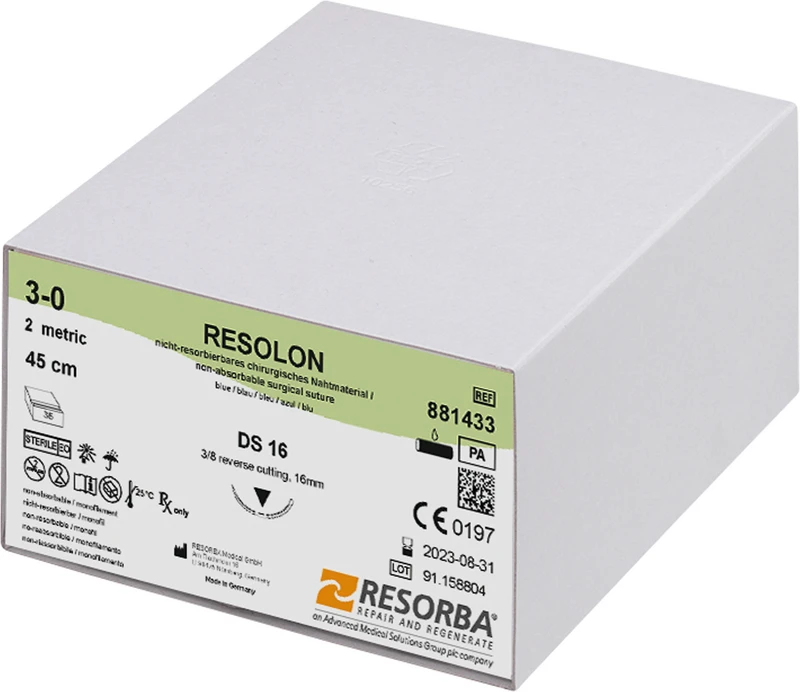 RESOLON®  Packung  36 Stück blau, 45 cm, DS16, 3\8 Kreis, außen schneidend, 16 mm, USP 3\0
