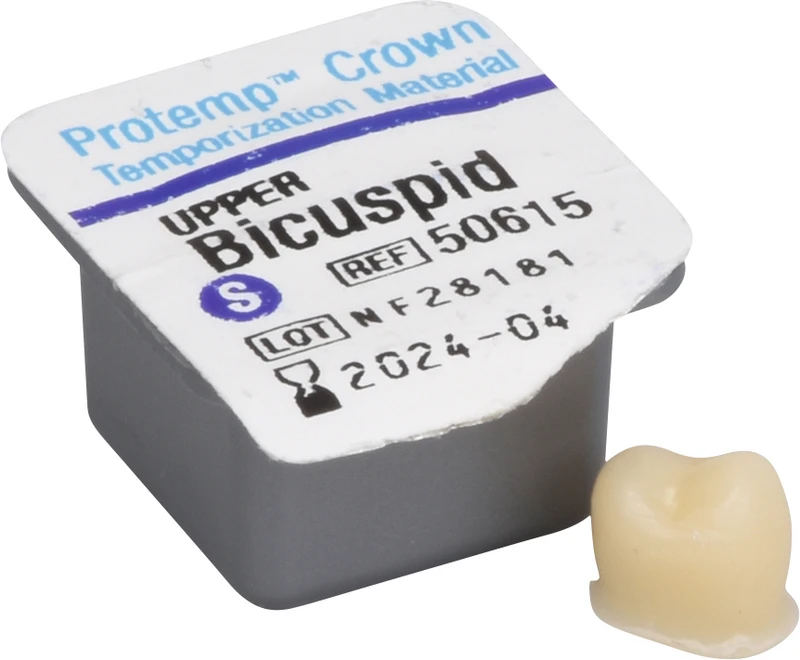 Protemp Crown  Packung  5 Stück oberer Prämolar S, 1 Stückmesslehre