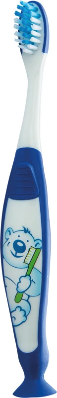 Kinderzahnbürste mit Saugfuss  Packung  12 Stück Bär, blau