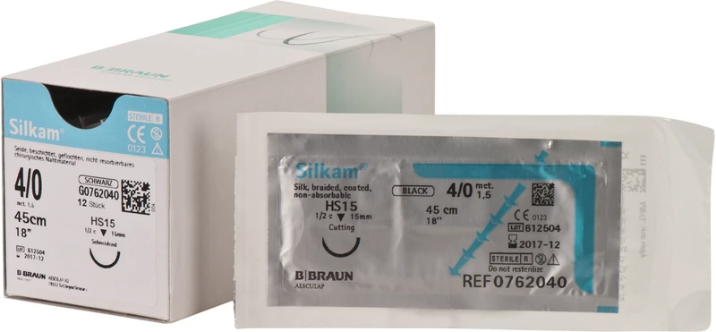 Silkam®  Packung  12 Stück schwarz, 45 cm, HS15, 1\2 Kreis, schneidend, 15 mm, USP 4\0