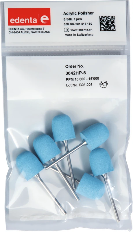 Acrylic Polisher  Packung  6 Stück hellblau, HP, Figur 201, 18 mm, ISO 150