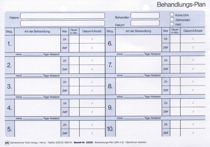 Behandlungsplanung  Packung  100 Stück