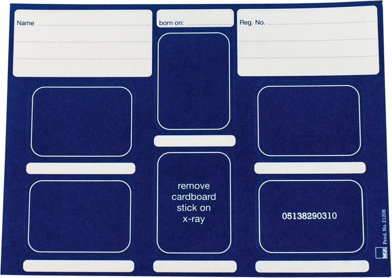 Dentalfilmkarten - selbstklebend  Packung  100 Stück Format DIN A6 quer für 6 Zahnfilme dunkelblau