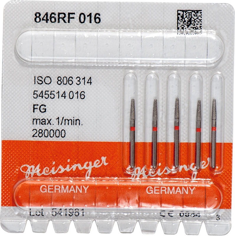 Diamanten 846  Packung  5 Stück rot fein, FG, Figur 545, Konus Kante abgerundet, 6 mm, ISO 016